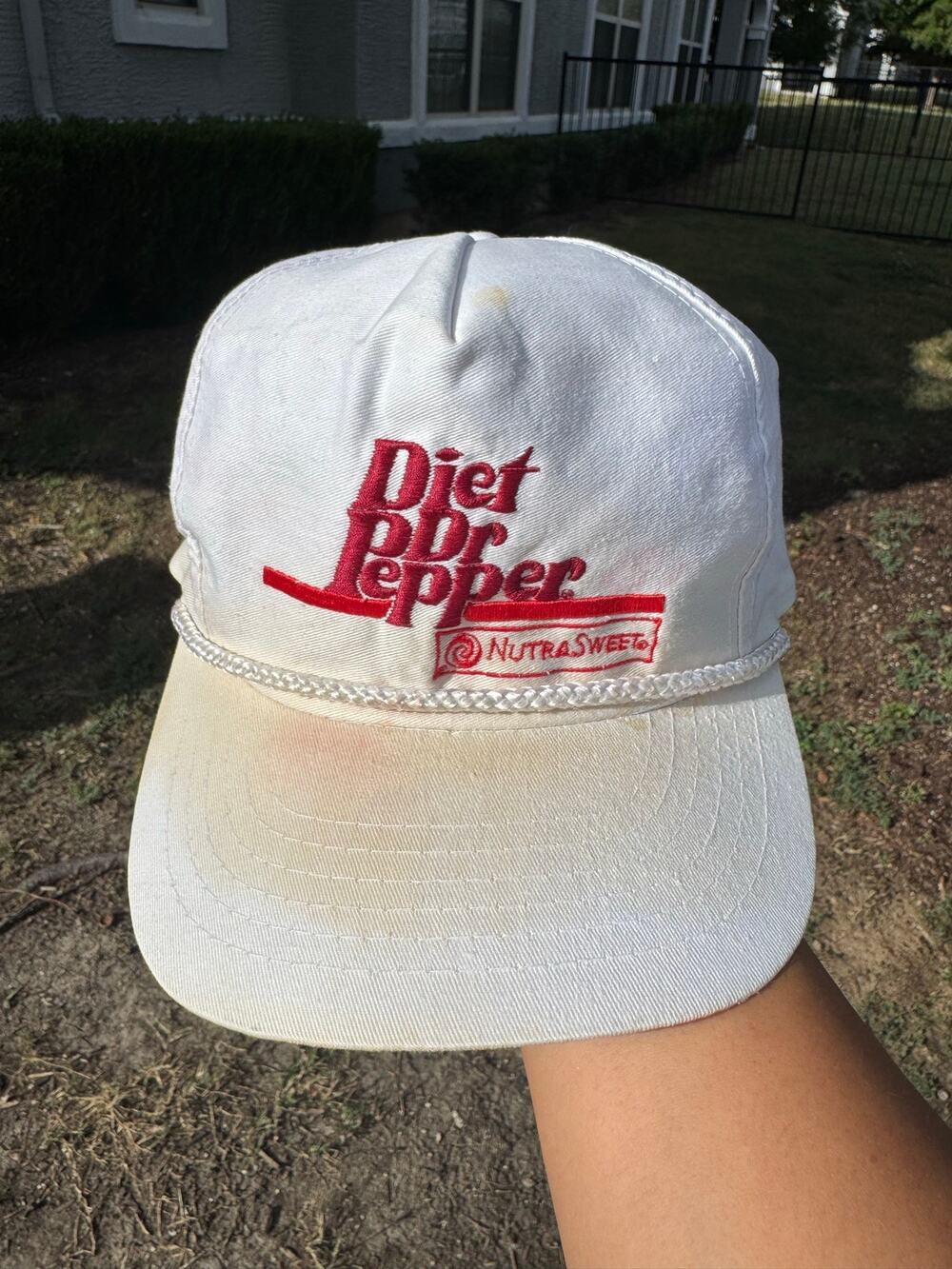 Vintage Diet Dr. Pepper Stained White Snapback